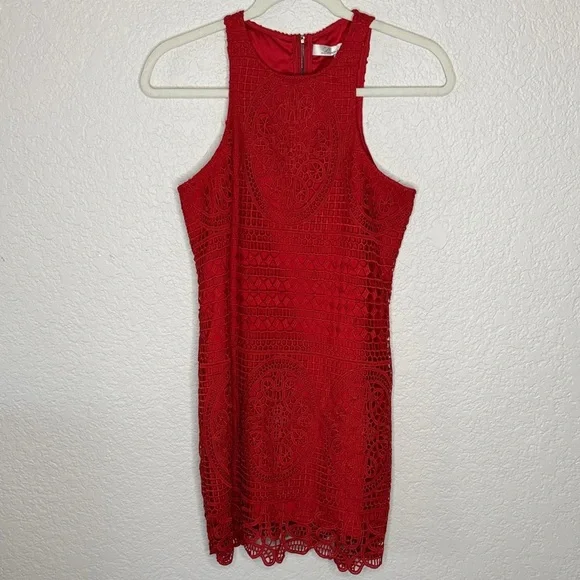 Lovers + Friends Caspian Red Lace Shift Dress Revolve XS Date Party Coquette - Picture 2 of 7
